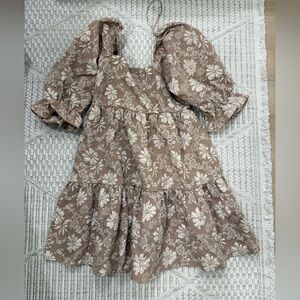 Entro Kids Dress in Brown with Cream Floral Design